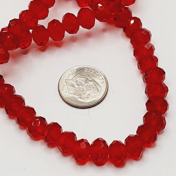 Red Faceted Crystal Bead Necklace, 36" Long Strand, No Clasp, Sparkling - Picture 6 of 8